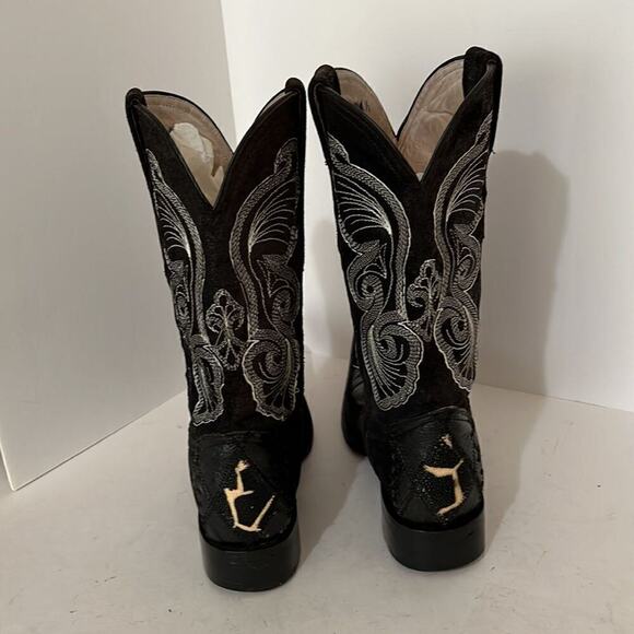 Olvera  Made in Mexico Black Leather Boots With White Butterfly Embroidery 6.5 main image 6